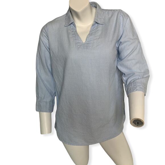 Christopher & Banks light blue white pinstripe 1/2 sleeve button shirt medium - Picture 1 of 6